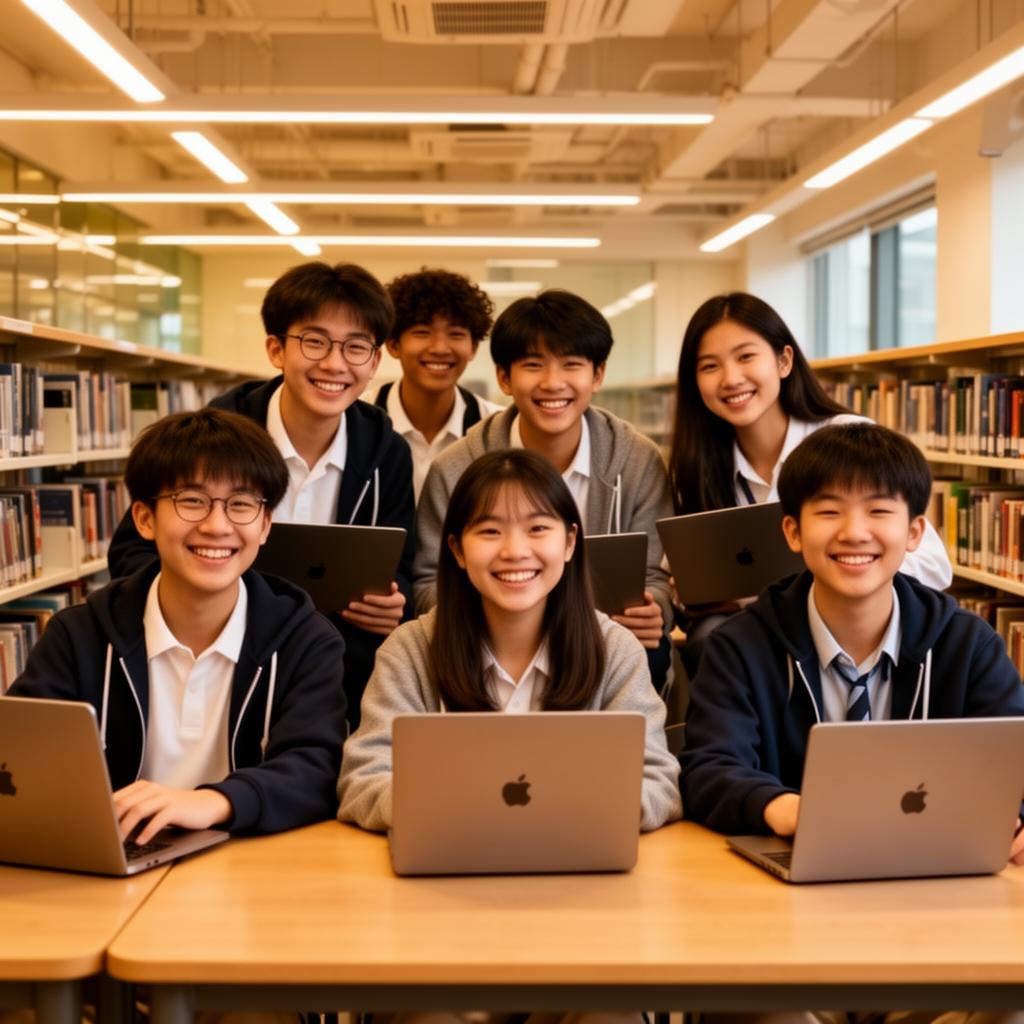 Students engaged with AI learning tools