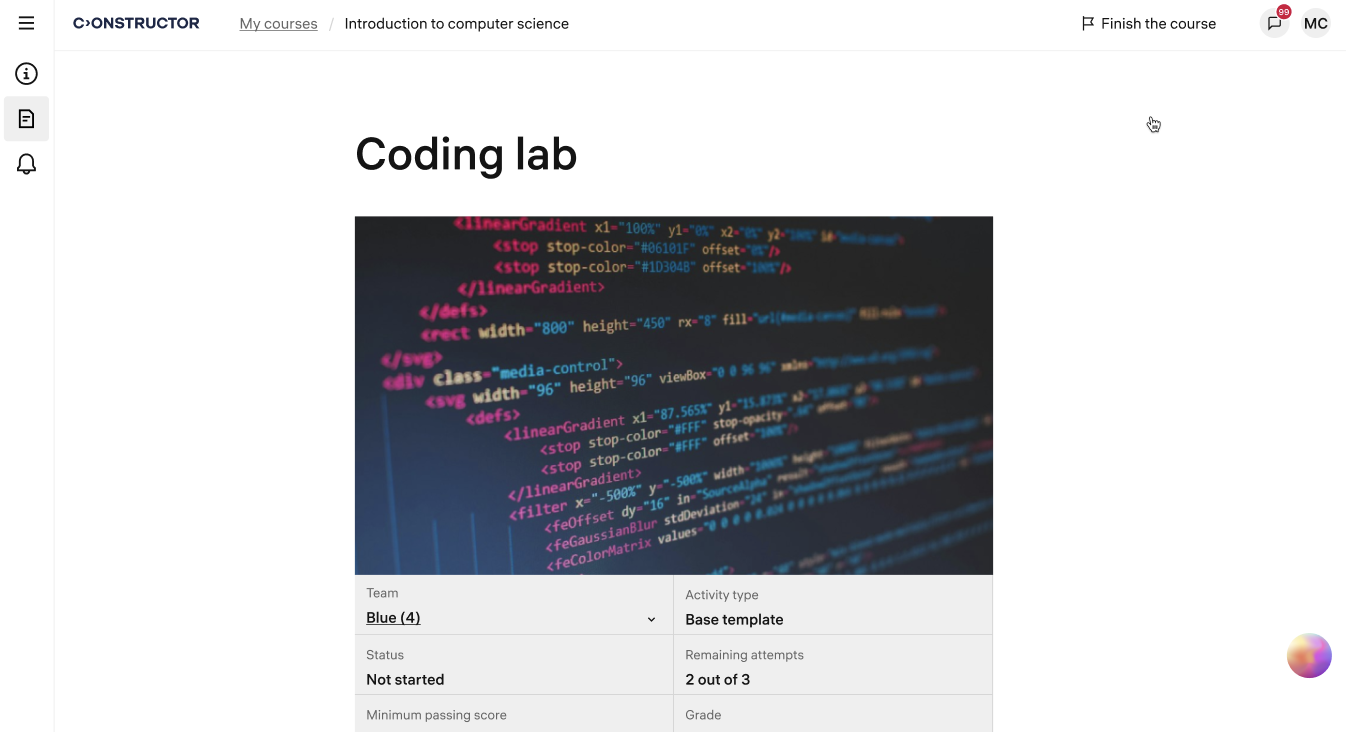 Practice platform interface showing lab activity layout and learner workspace.